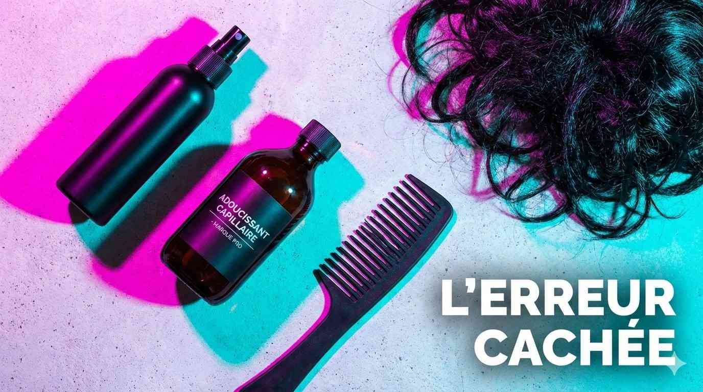 le bidon d'adoucissant et le peigne sur une table